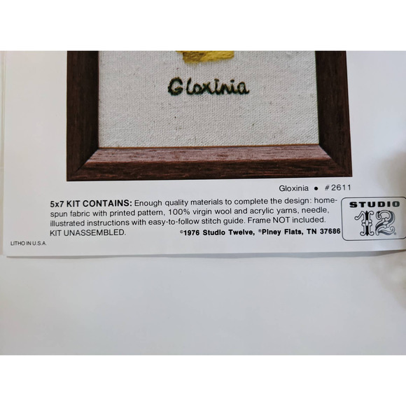 Vintage 70s Floral Crewel Embroidery Kit "Gloxinia" Stitchkins Instant Stitchery - Picture 7 of 7
